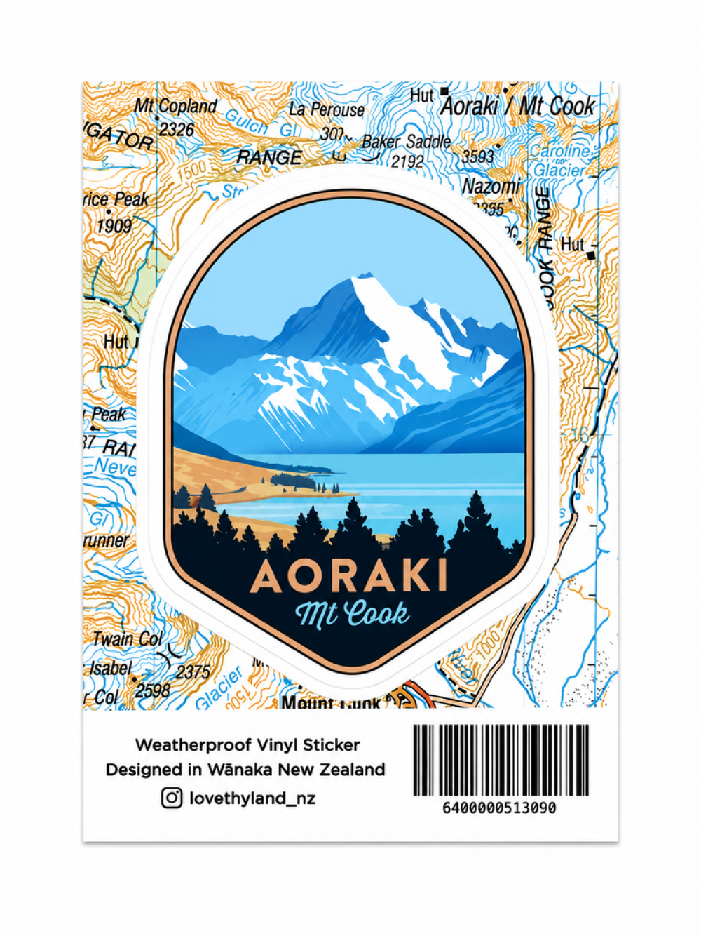 新西兰Mt Cook Aoraki 库克山贴纸  70 x 55mm