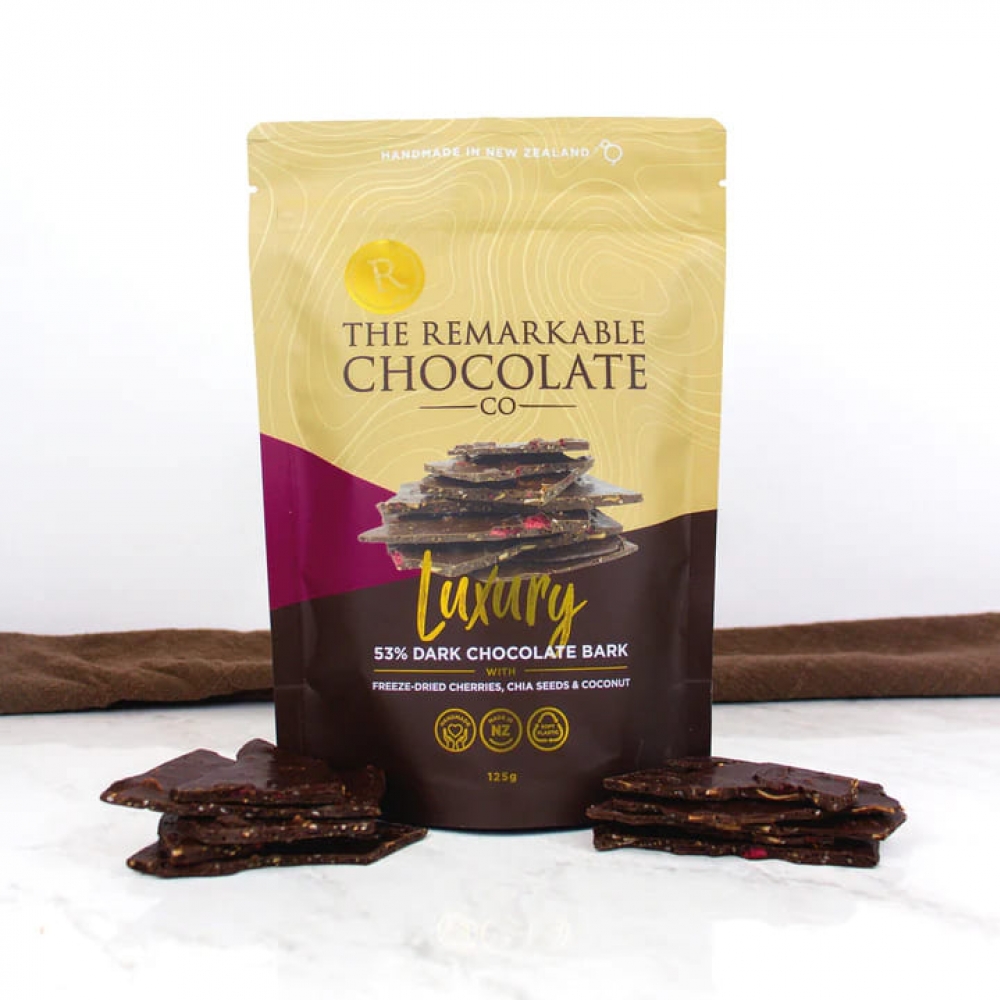 新西兰Sweet Moments奇亚籽樱桃 & 椰子豪华巧克力片 125克